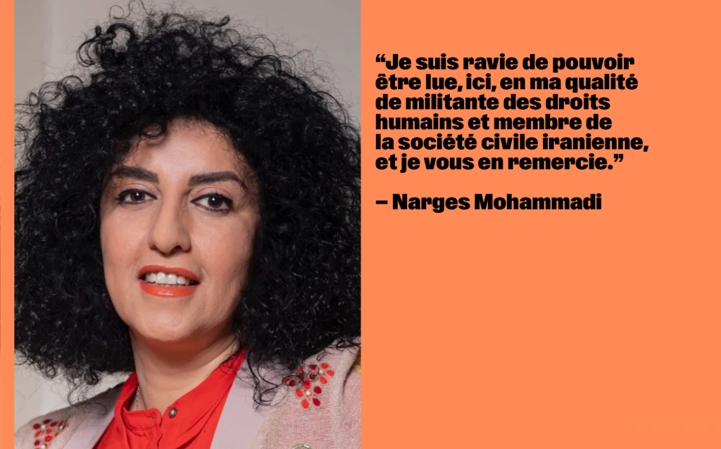 Lettre de Narges Mohammadi à la Gaîté Lyrique